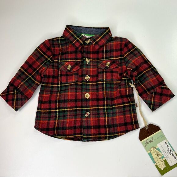 NEW Fore Axel & Hudson Log Cabin Flannel Shirt and Cargo Jogger Set 3/6M - Picture 2 of 9